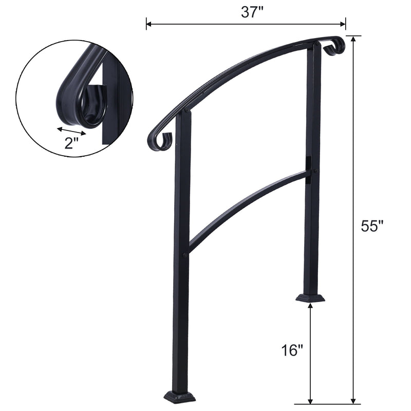 Handrails For Outdoor Steps, Fit 1 Or 3 Steps Outdoor Stair Railing, Flexible Front Porch Hand Rail, Transitional Handrails For Concrete Steps Or Wooden Stairs - Black