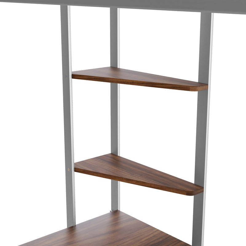 Twin Metal Loft Bed with 2 Shelves and one Desk ,Silver(Old SKU: MF281206AAN)