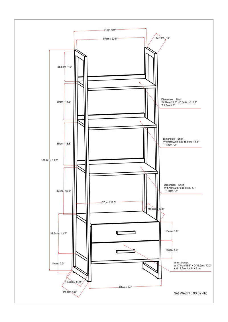 Sawhorse - Solid Walnut Veneer and Metal Ladder Shelf with Storage - Walnut