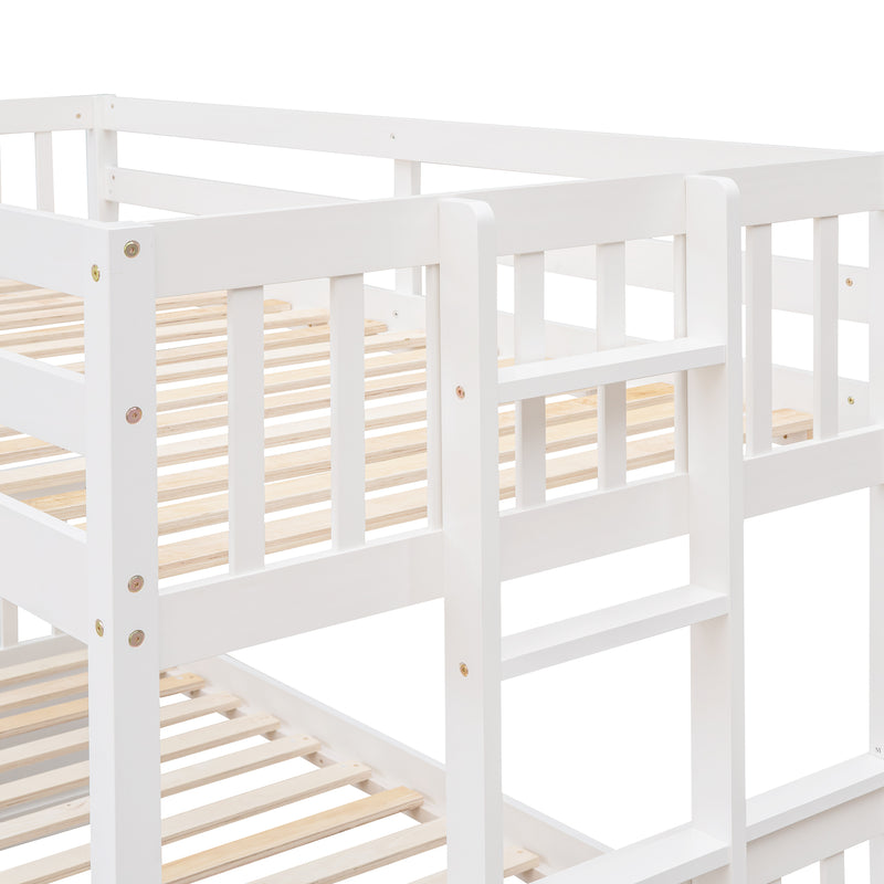 Twin-Over-Full Bunk Bed with Twin size Trundle , Separable Bunk Bed with Drawers for Bedroom - White