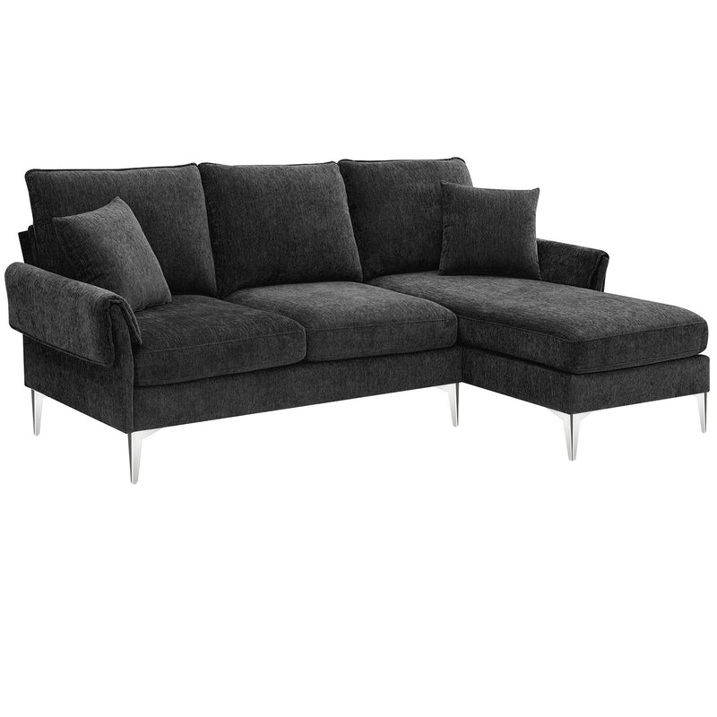 Convertible Sectional Sofa, Modern Chenille L-Shaped Sofa Couch With Reversible Chaise Lounge, Fit For Living Room, Apartment (2 Pillows)