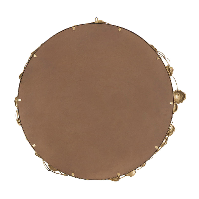 Round Metal Wall Mirror With Leaf Accents, Modern Decor Mirror For Living Room Entryway Hallway - Gold