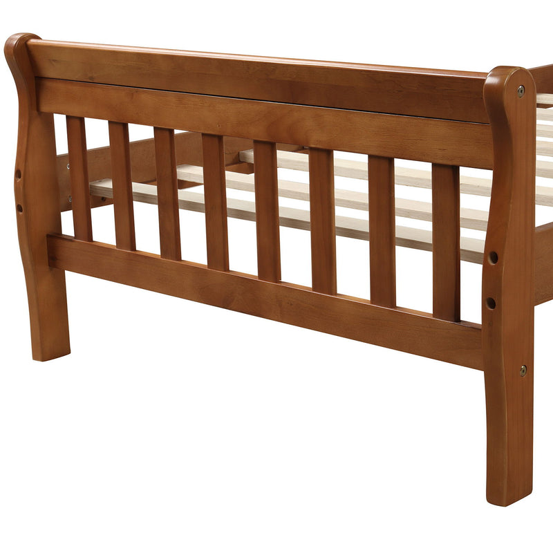 Twin Platform Bed Frame Panel Bed Mattress Foundation Sleigh Bed With Headboard / Footboard / Wood Slat Support - Oak