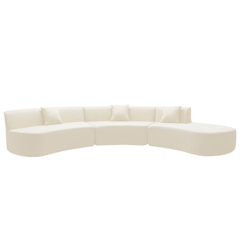 Stylish Curved Sofa Sectional Sofa Chenille Sofa Couch With Three Throw Pillows For Living Room