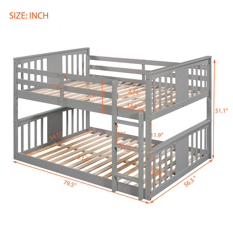 Full Over Full Bunk Bed With Ladder - Gray