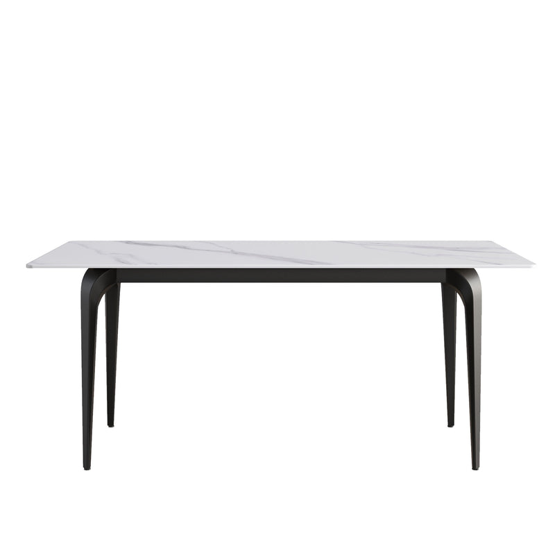 70.87" Modern Artificial Stone White Straight Edge Black Metal Leg Dining Table, Can Accommodate 6-8 People - White / Black