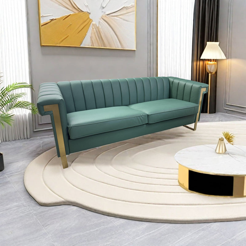 Sofa Modern Sofa With Gold Accents, Sleek Channel-Tufted Upholstery, 3 Seat Couch For Living Room And Office Decor