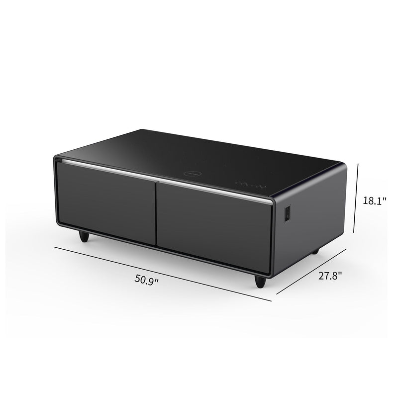 Modern Smart Coffee Table With Built-In Fridge, Bluetooth Speaker, Wireless Charging Module, Touch Control Panel, Power Socket, USB Interface, Outlet Protection, Atmosphere Light