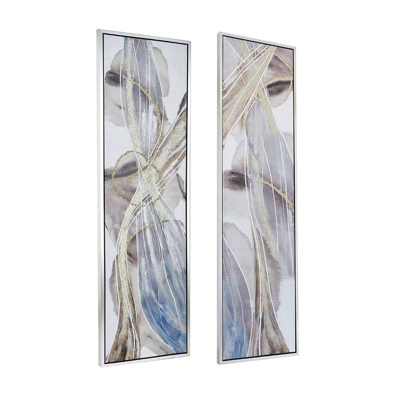 Elongated Modern Abstract Oil Paintings, Wall Art For Living Room Dining Room Bedroom Office Entryway (Set of 2) - Multicolor