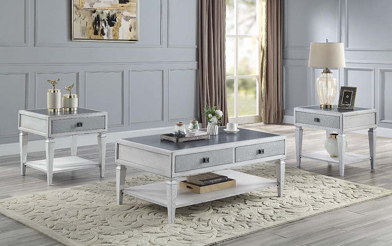 Katia - Coffee Table - Rustic Gray & Weathered White Finish