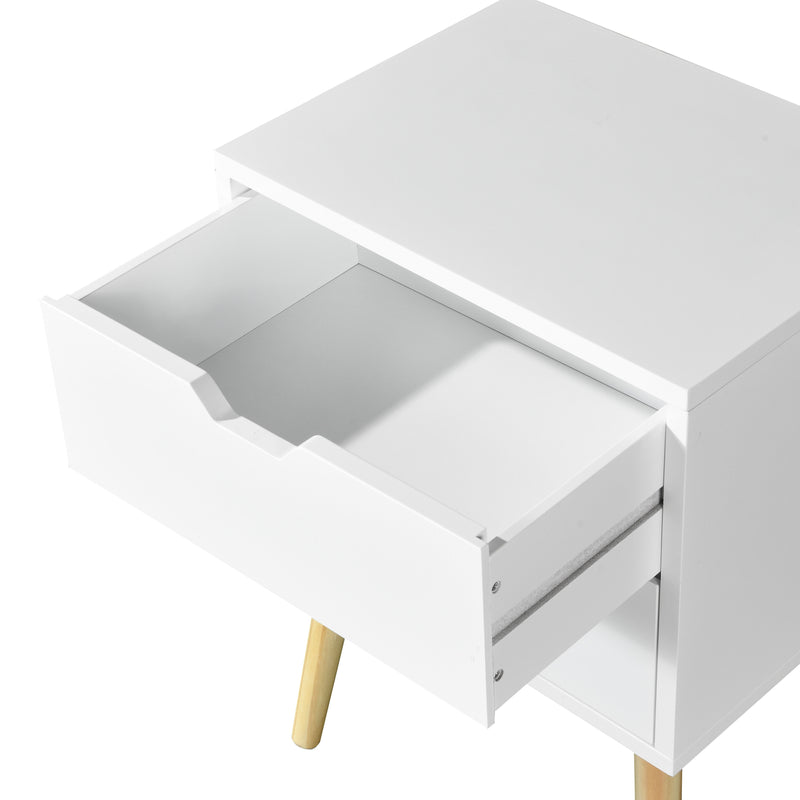 Side Table With 2 Drawer, Mid-Century Modern Storage Cabinet For Bedroom - White