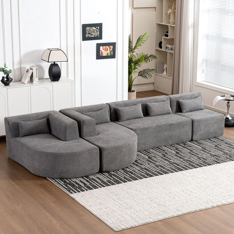 Upholstered Sofa Free Combined Sofa Couch With Two Chaise Lounge And Five Back Pillows For Living Room - Light Gray