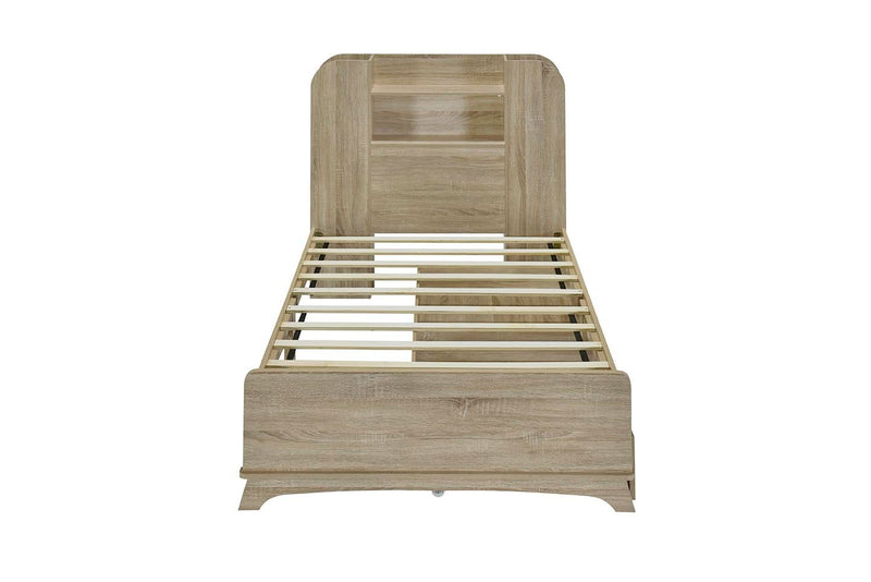 Twin Size Storage Platform Bed Frame with with Two Drawers and Light Strip Design in Headboard,Natural