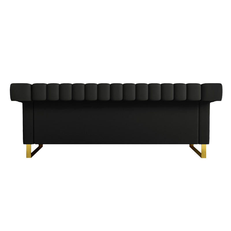 Sofa Modern Sofa With Gold Accents, Sleek Channel-Tufted Upholstery, 3 Seat Couch For Living Room And Office Decor