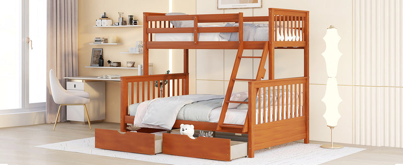 Twin-Over-Full Bunk Bed with Ladders and Two Storage Drawers (Walnut) { old sku:LT000165AAD}