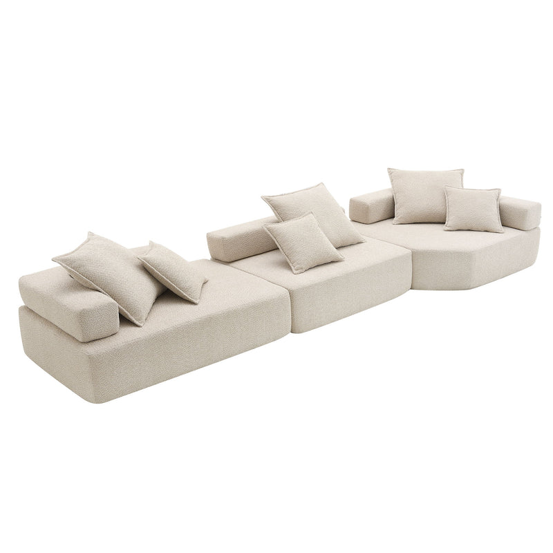 151.5" Oversized Modular Sectional Sofa, Luxury Boucle Floor Couch Set, Convertible Sleeper Couch, Spacious Foam-Filled Sofa Bed For Living Room, 3 Piece Free Combination - Beige