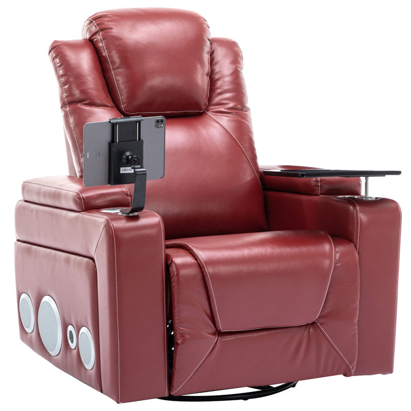 270° Swivel Power Recliner Individual Seat Home Theater Recliner With Surround Sound, Cup Holder, Removable Tray Table, Hidden Arm Storage For Living Room