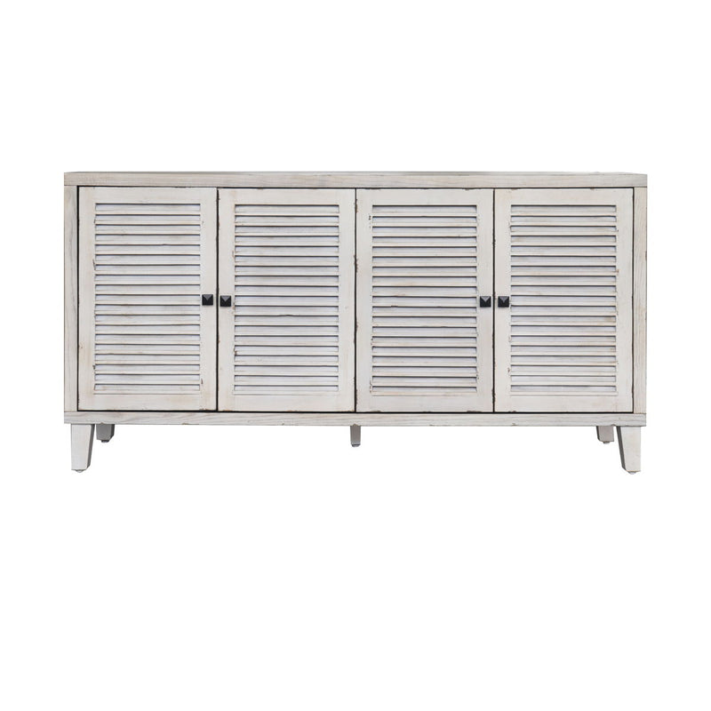 Accent Cabinet 4 Shutter Door Wooden Cabinet Sideboard Buffet Server Cabinet Storage Cabinet, For Living Room, Entryway, Hallway, Office, Kitchen And Dining Room - Distressed White