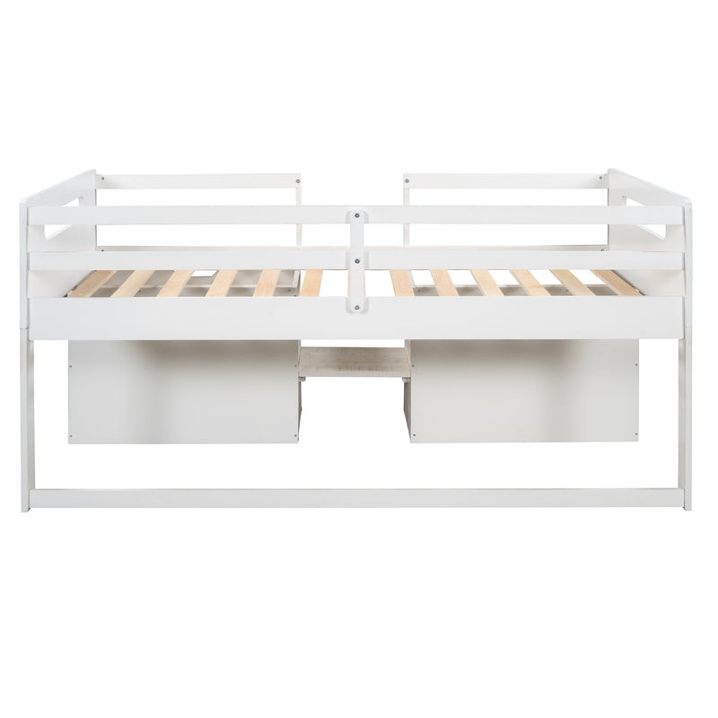 Twin size Loft Bed with Two Shelves and Two drawers (Antique White)