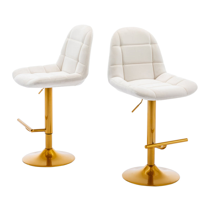 Velvet Swive Bar Stools Adjustable Counter Height Bar Chairs With Back Gold Base Modern Stool Chair For Kitchen Island Dining Room (Set of 2) - White