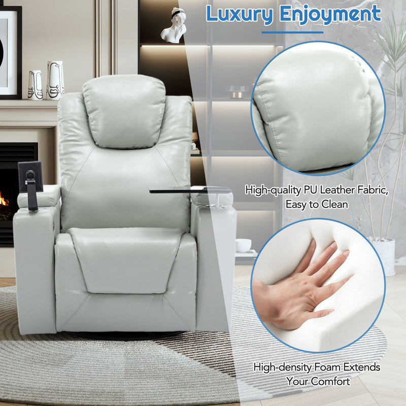 270° Swivel Power Recliner Individual Seat Home Theater Recliner With Surround Sound, Cup Holder, Removable Tray Table, Hidden Arm Storage For Living Room