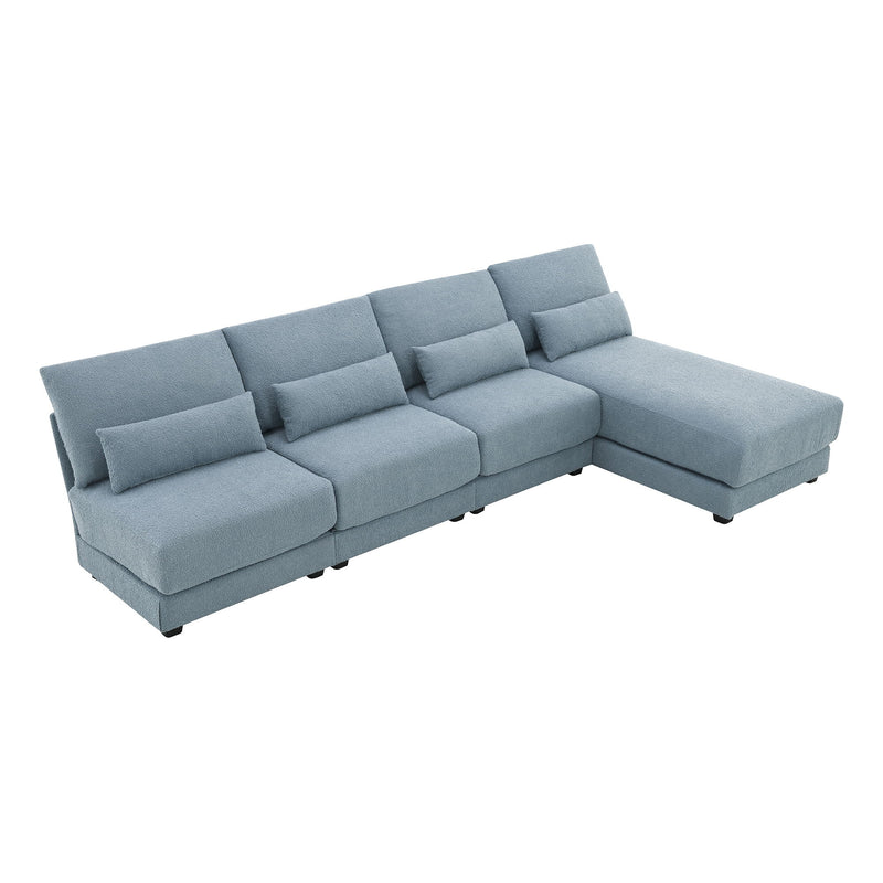 Oversized Deep Seat Sectional Sofa With Reversible Chaise, Loop Yarn Fabric 5-Seat Armless Indoor Furniture, Convertible L-Shaped Couch For Living Room, Apartment