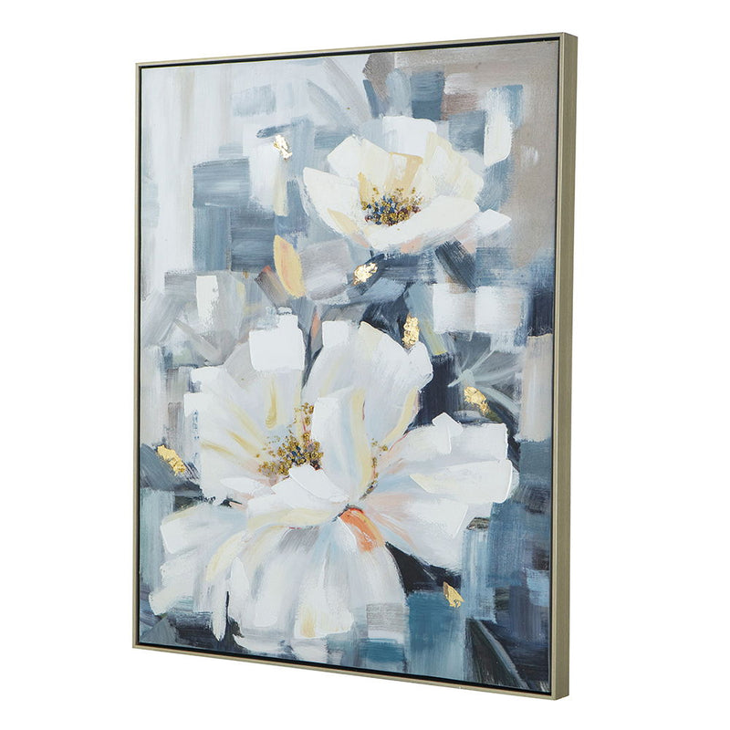 Large Rectangle Framed Wall Art Flower Canvas Print, Home Decor For Living Room Kitchen Foyer Office - Blue