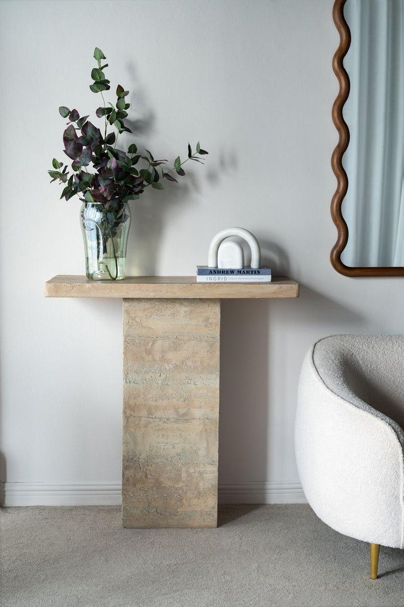 Square Coffee Table With Pedestal Base - Cream