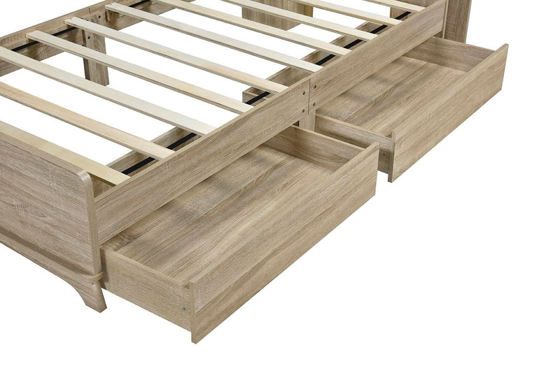 Twin Size Storage Platform Bed Frame with with Two Drawers and Light Strip Design in Headboard,Natural