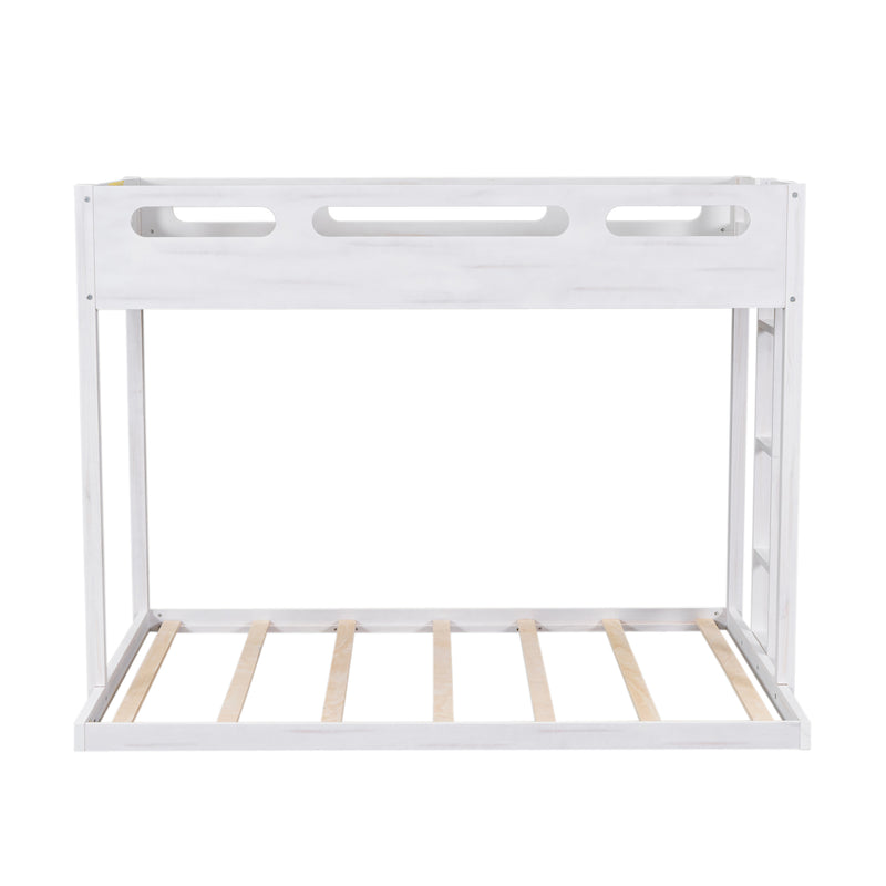 Twin over Full Bunk Bed with Built-in Ladder,White