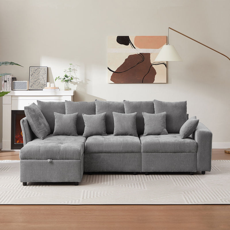 Sectional Sofa Modular Sofa Couch With Three USB Ports, A Removable Storage Ottoman And Five Back Pillows For Living Room