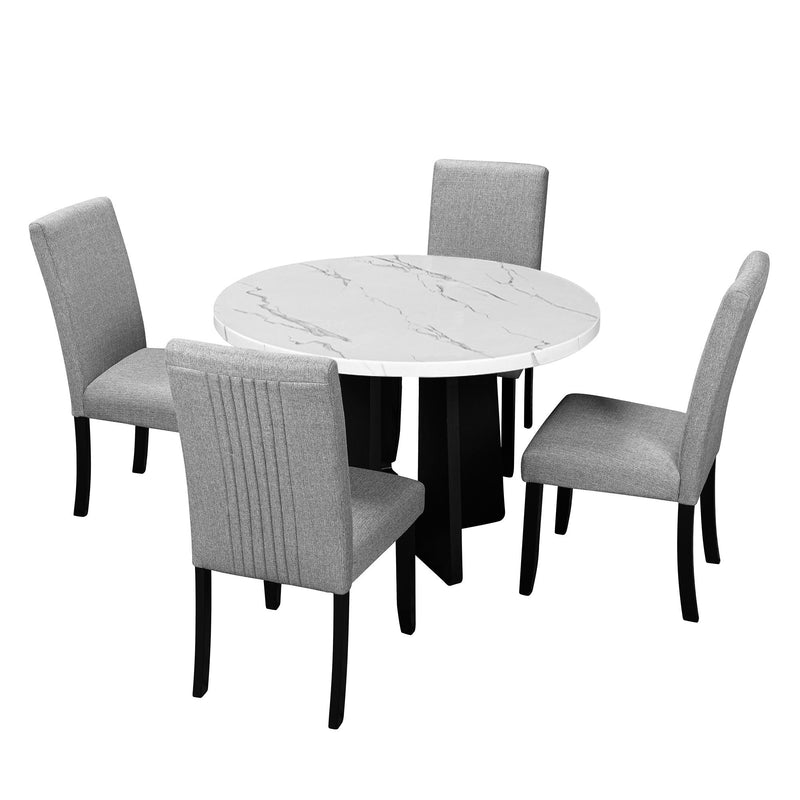 5 Piece Round Dining Table Set, Modern Dining Table And 4 Upholstered Chairs For Dining Room, Kitchen Room, Living Room - White / Gray