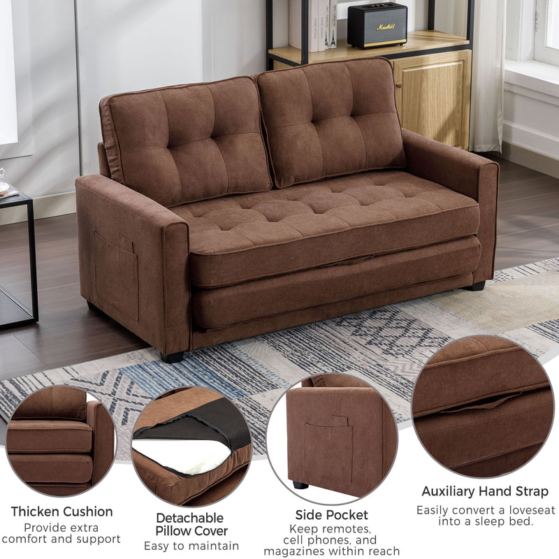 Loveseat Sofa With Pull-Out Bed Modern Upholstered Couch With Side Pocket For Living Room Office