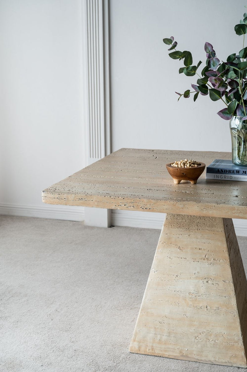 Square Dining Table With Pedestal Base - Cream