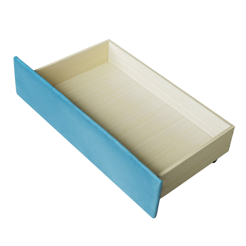 Twin Size Upholstered Daybed With Two Drawers And Wood Slat - Blue