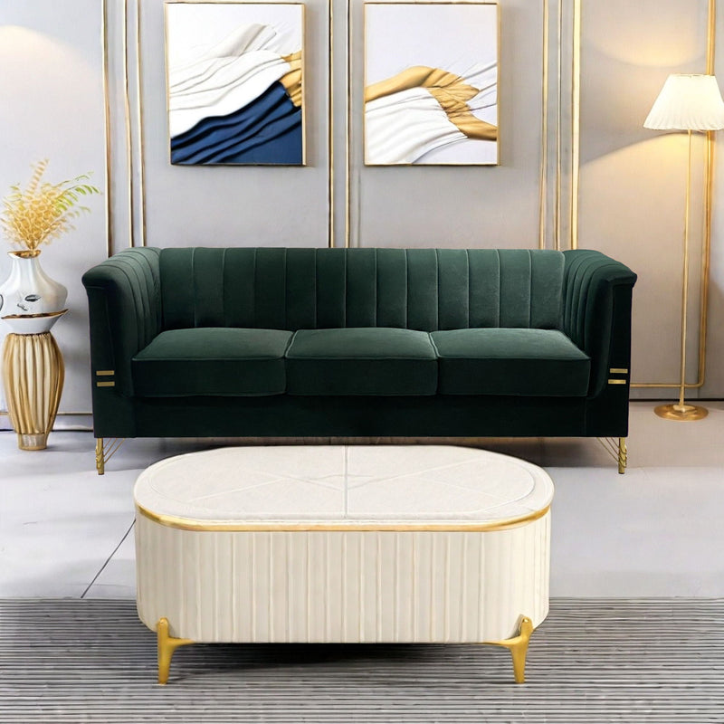 Fx-P82-Gr (Sofa) Velvet Sofa, Mid-Century Sofa Furniture Chesterfield Couch For Living Room - Green