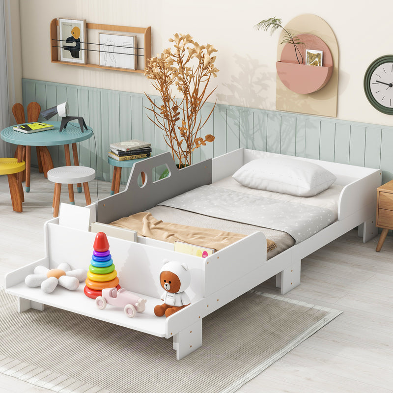 Car-Shaped Twin Wood Bed with Bench,White