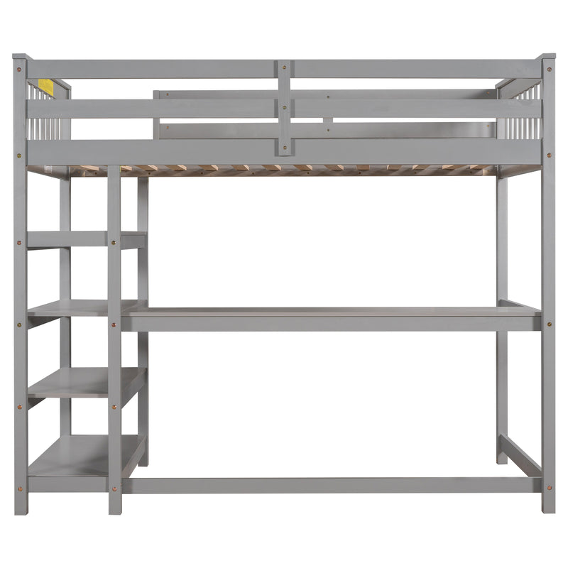 Twin Size Loft Bed with Storage Shelves and Under-bed Desk, Gray(OLD SKU:SM000245AAE-1)