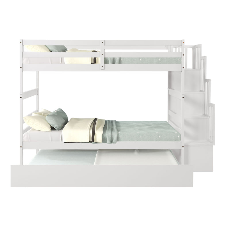 Twin Over Twin Bunk Beds With Twin Trundle And Stairway Storage Function