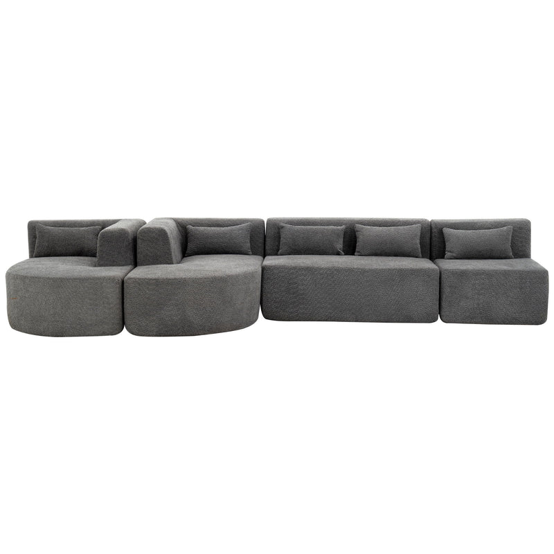 Upholstered Sofa Free Combined Sofa Couch With Two Chaise Lounge And Five Back Pillows For Living Room - Light Gray