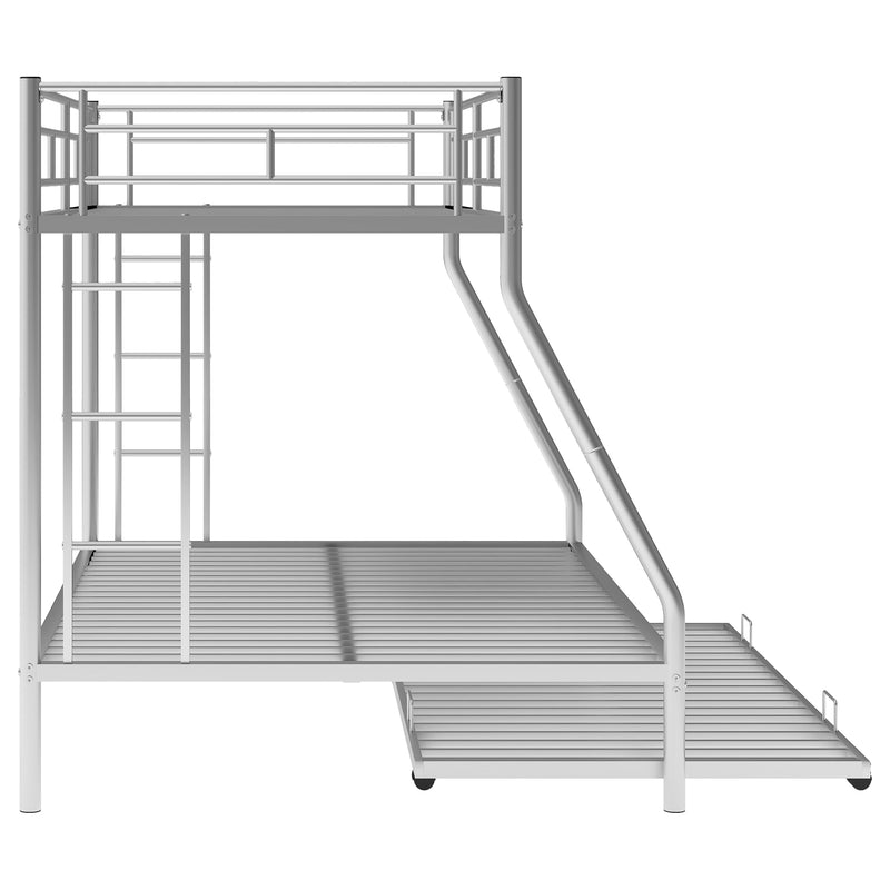 Twin over Full Bed with Sturdy Steel Frame, Bunk Bed with Twin Size Trundle, Two-Side Ladders, Silver(OLD SKU:MF194424AAN)