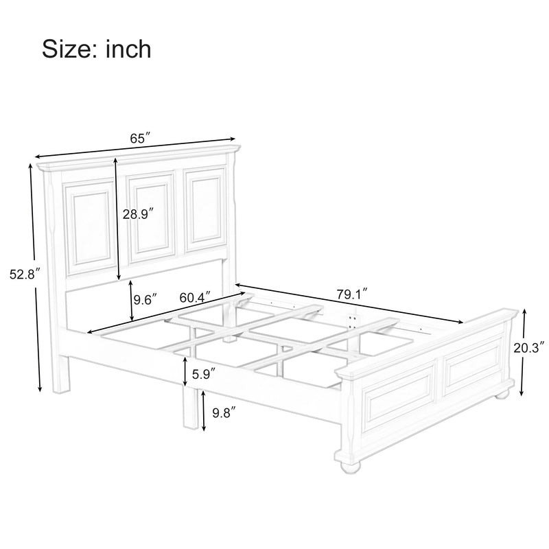 Traditional Town and Country Style Pinewood Vintage Queen Bed, Rich Brown