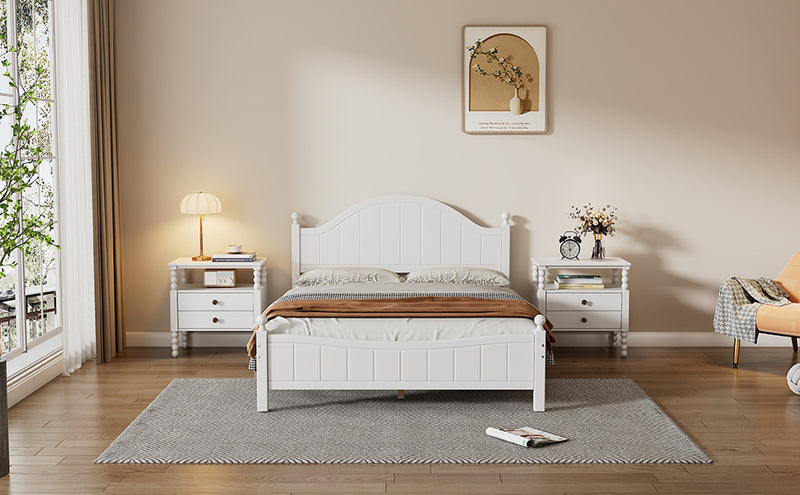 Traditional Concise Style White Solid Wood Platform Bed, No Need Box Spring, Full(Old SKU:WF295732AAA)