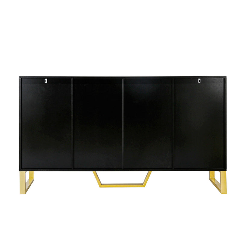 Modern Sideboard With Four Doors, Metal Handles & Legs And Adjustable Shelves Kitchen Cabinet