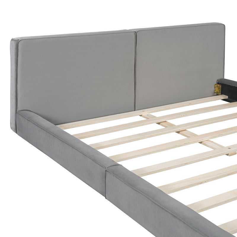 Queen Size Upholstered Platform Bed With , Grounded Bed With Solid Frame