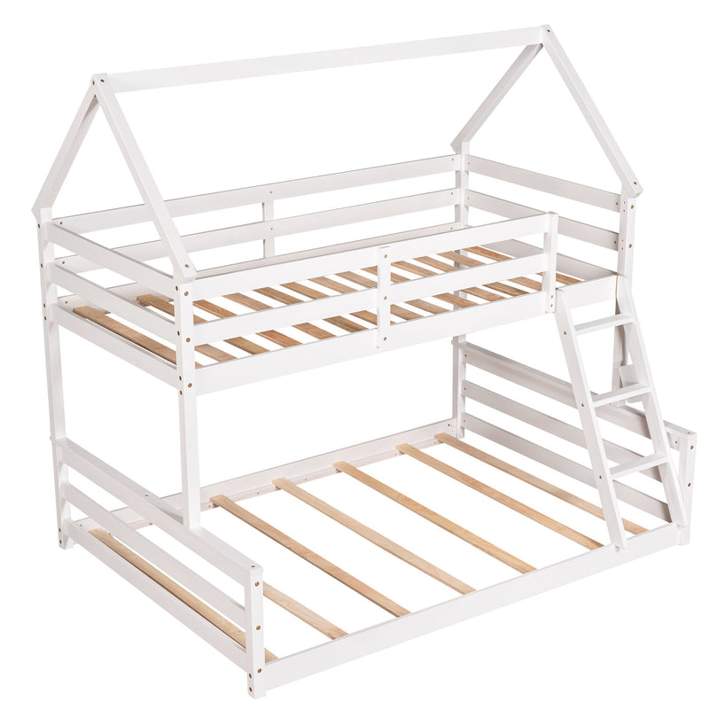 Twin Over Full House Bunk Bed With Built-In Ladder