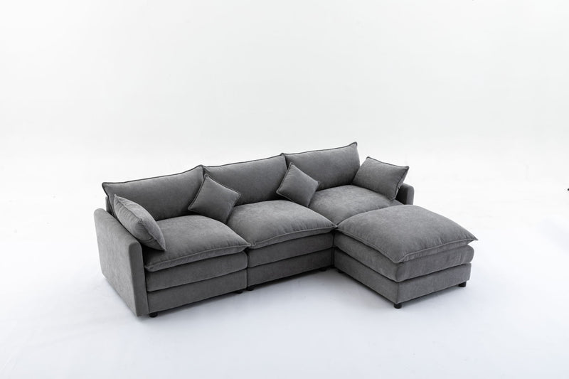 Modular Sectional Sofa, 3-Seater Sofa With Ottoman, Modern L-Shaped Sofa For Living Room Bedroom Apartment