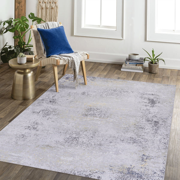 5' x 8' Area Rug, Washable Rug, Low-Pile, Non-Slip, Non-Shedding, Foldable, Kid & Pet Friendly Area Rugs For Living Room, Bedroom, Kitchen, Dining Room Rug, Perfect Gifts - Gray / Gold