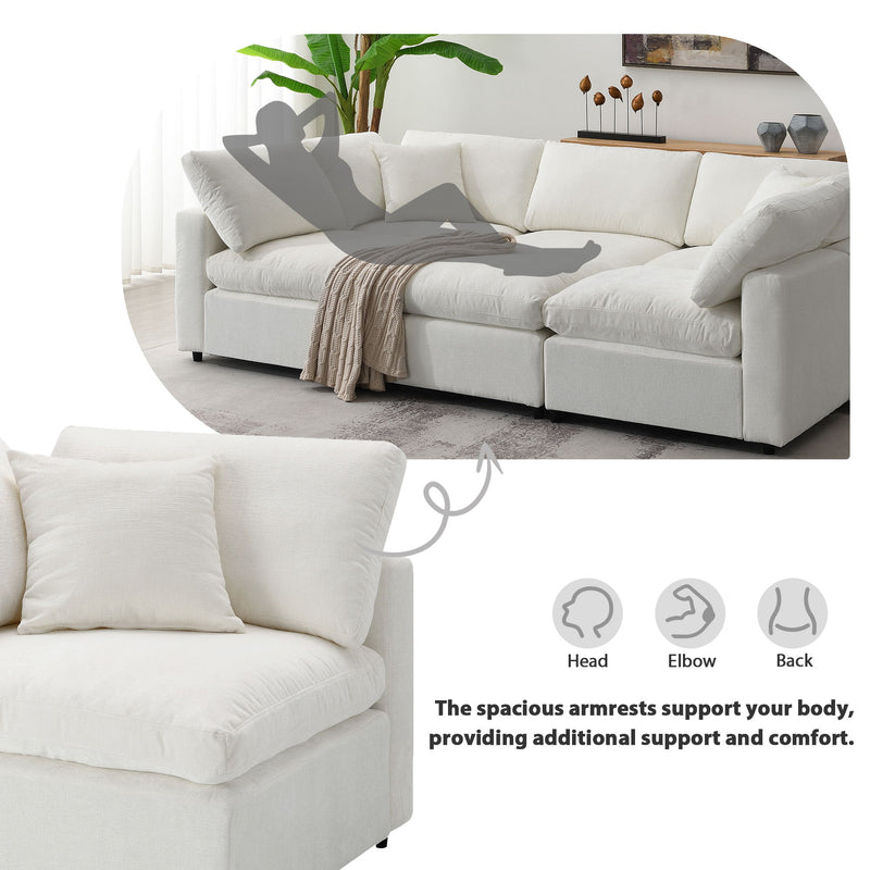 Modern Modular Cloud Sofa Bed, 6 Seat Chenille Sectional Couch Set With Ottoman, Free Combination, Convertible U Shaped Sleeper Sofa For Living Room