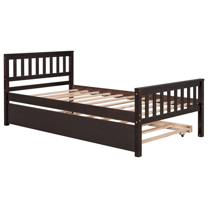 Twin Bed with Trundle, Platform Bed Frame with Headboard and Footboard, for Bedroom Small Living Space,No Box Spring Needed,Espresso(Old SKU:W50440557)